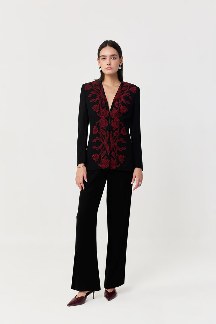 Wild Tulip Collarless Blazer Set - Black & Red