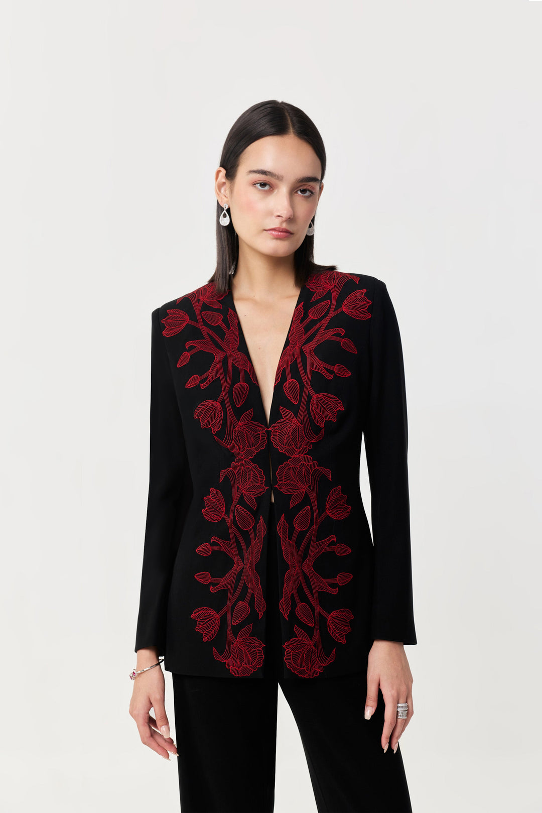 Wild Tulip Collarless Blazer - Black & Red