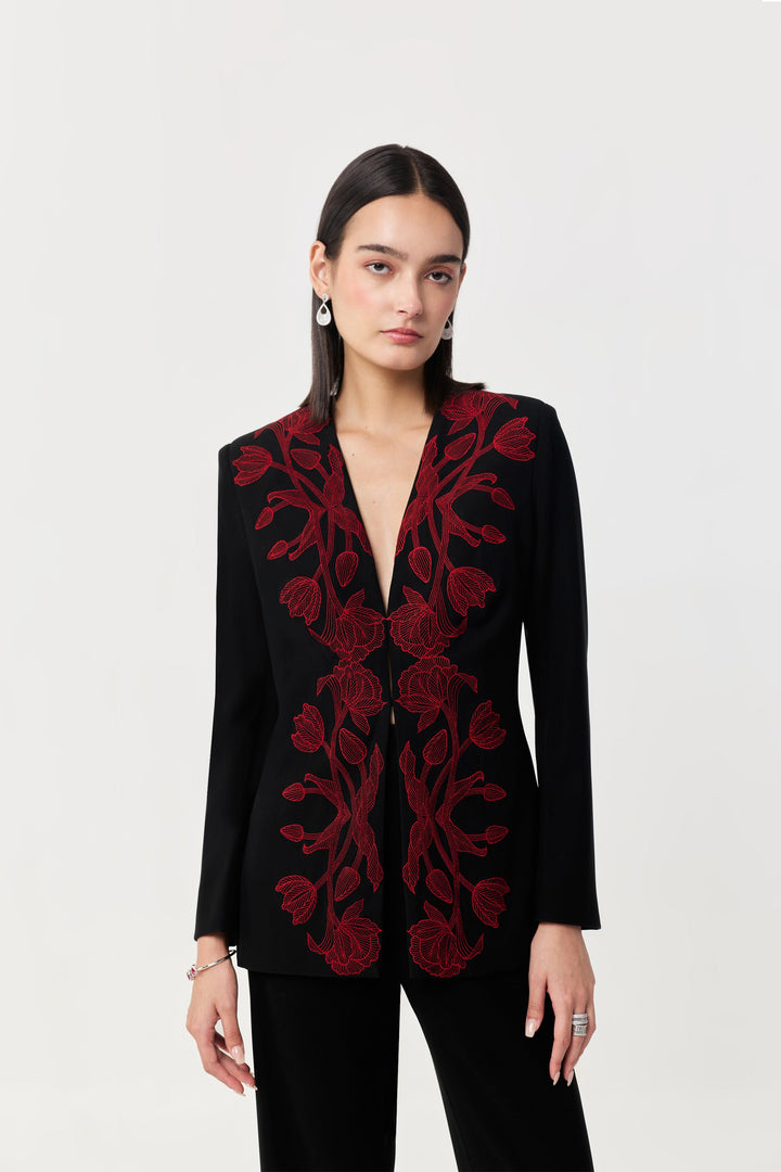 Wild Tulip Collarless Blazer - Black & Red