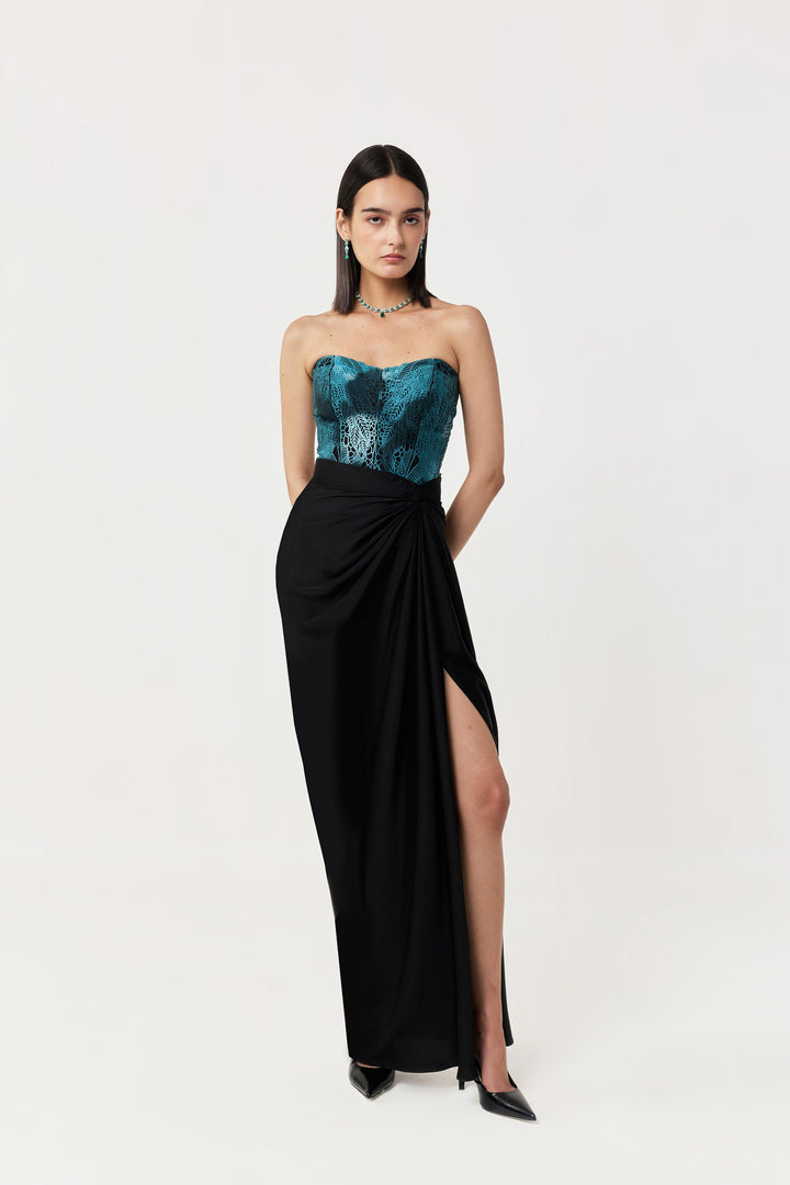 Moss Forest Appliqué Corset Set - Emerald Teal