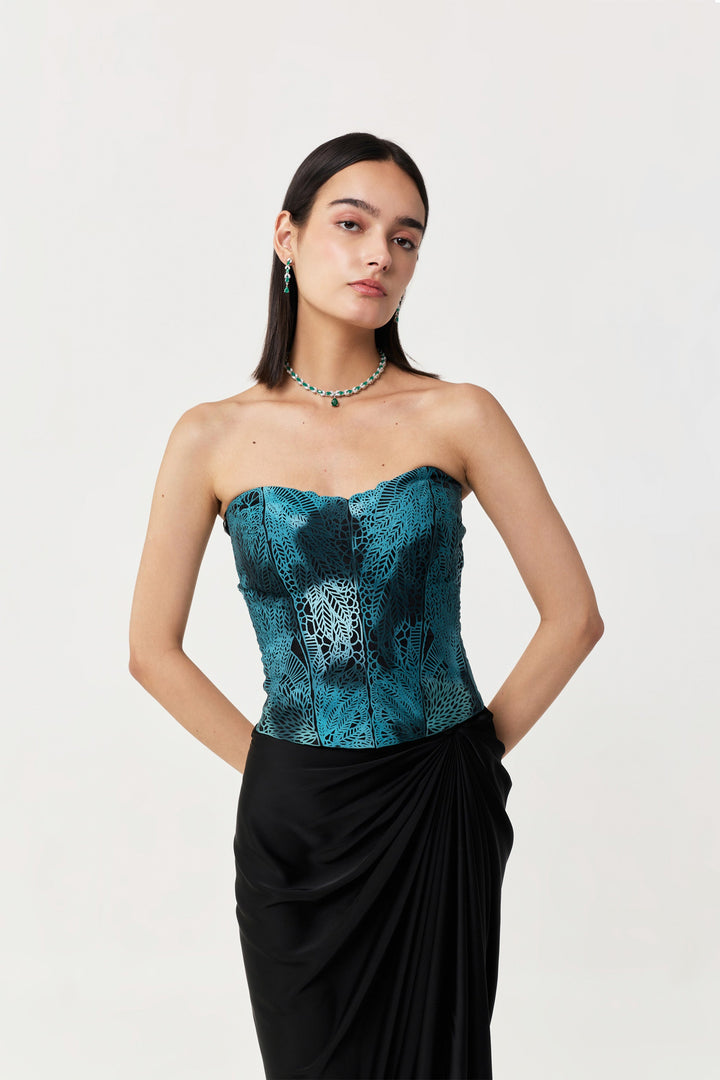Moss Forest Appliqué Corset - Emerald Teal