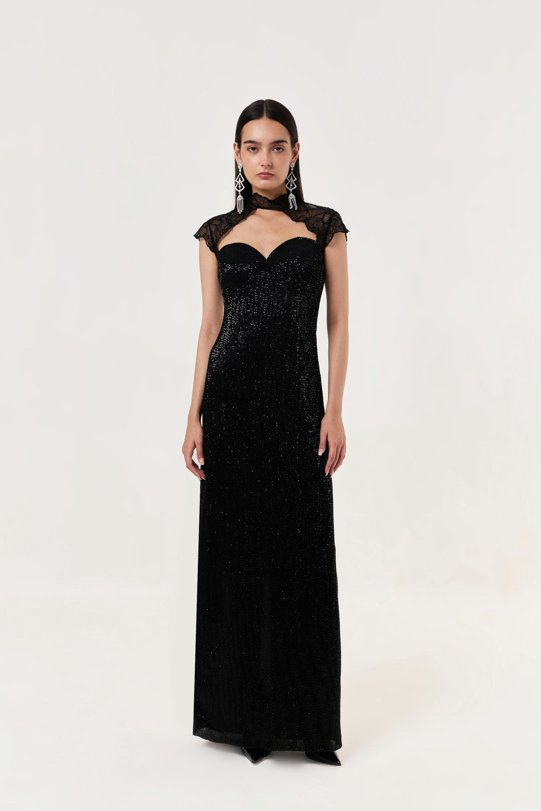 Midnight Lace Sequined Gown