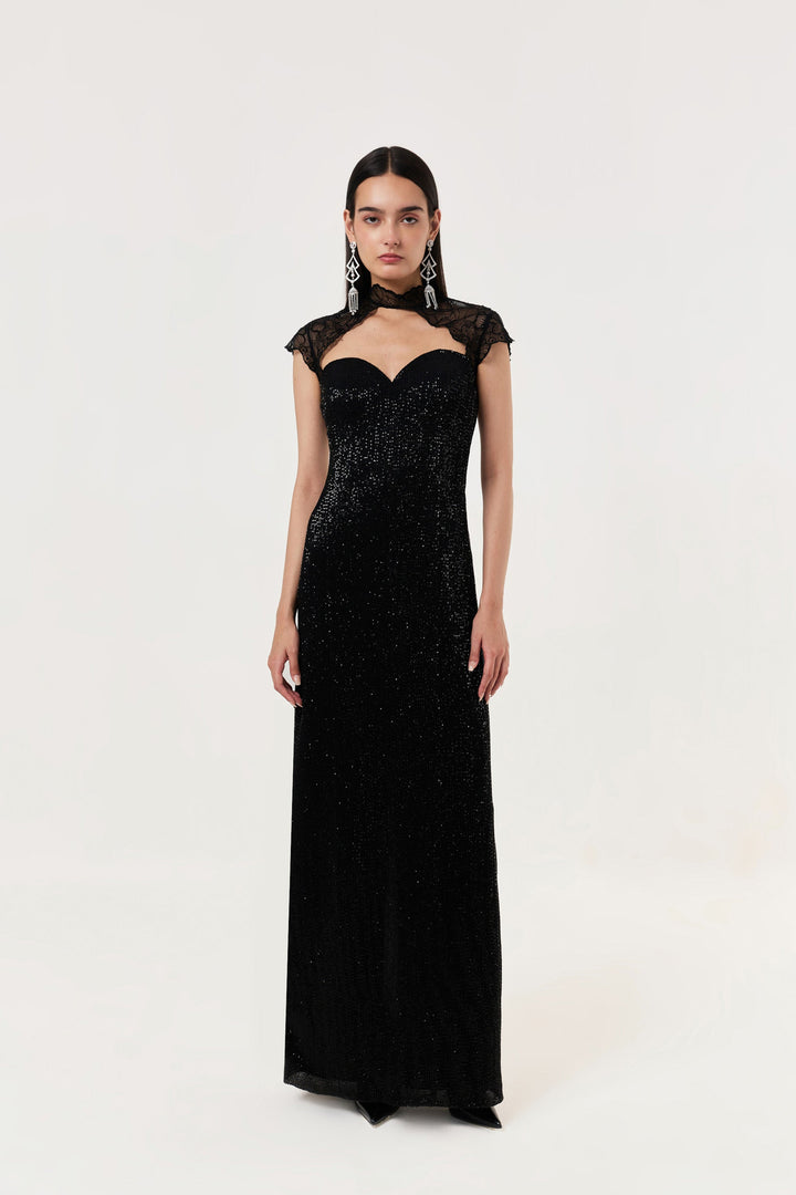 Midnight Lace Sequined Gown