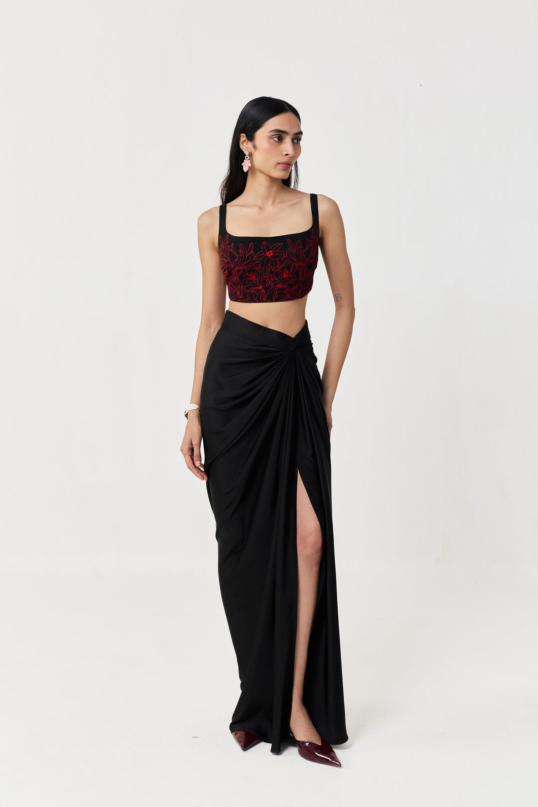 Wild Lily Bustier Skirt Set - Black & Red