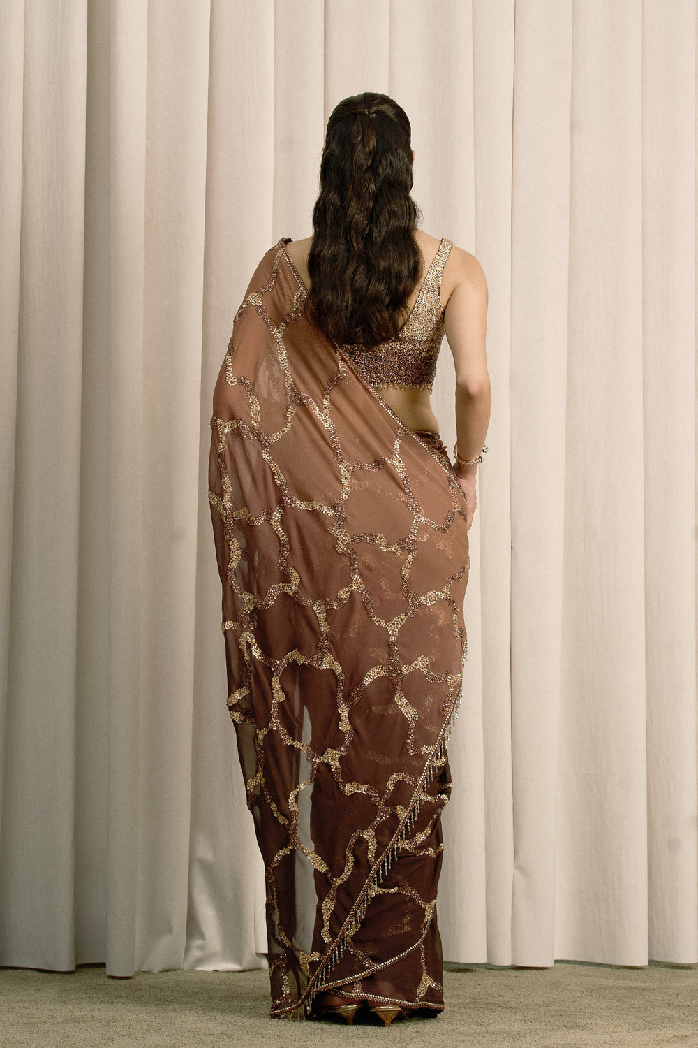 Brown Shaded Georgette Saree With Blouse