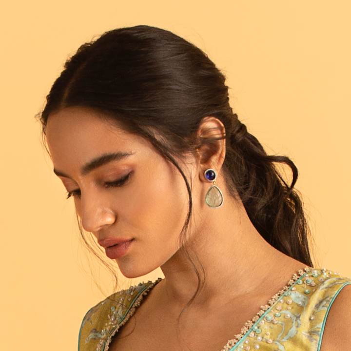 Blue Carved Drop Earrings