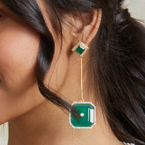 Green Onyx Square Earrings