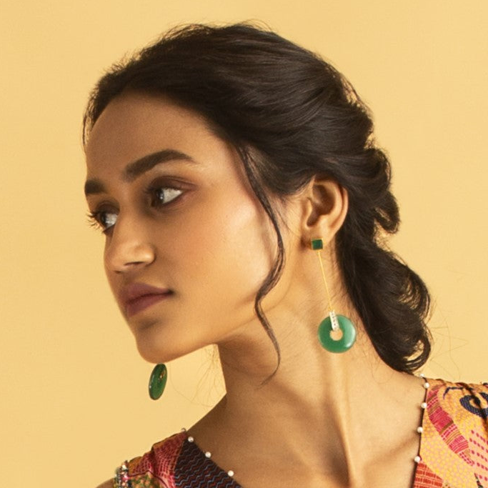 Green Disc Earrings