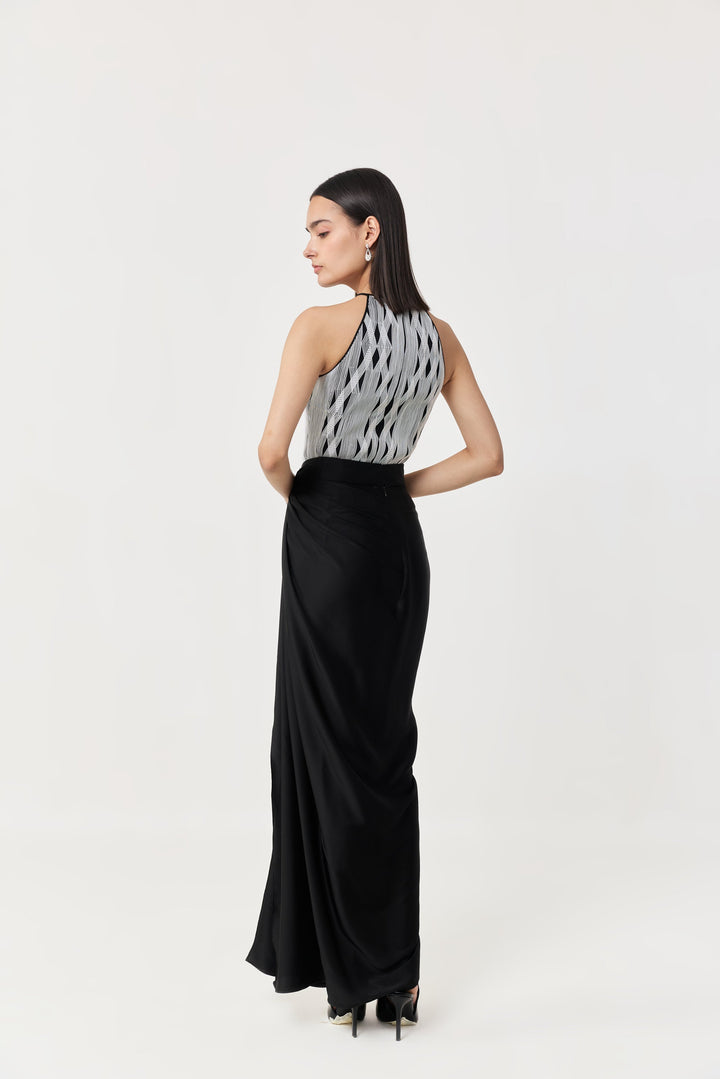 Entwined Corded Halter Top Skirt Set - Black & White