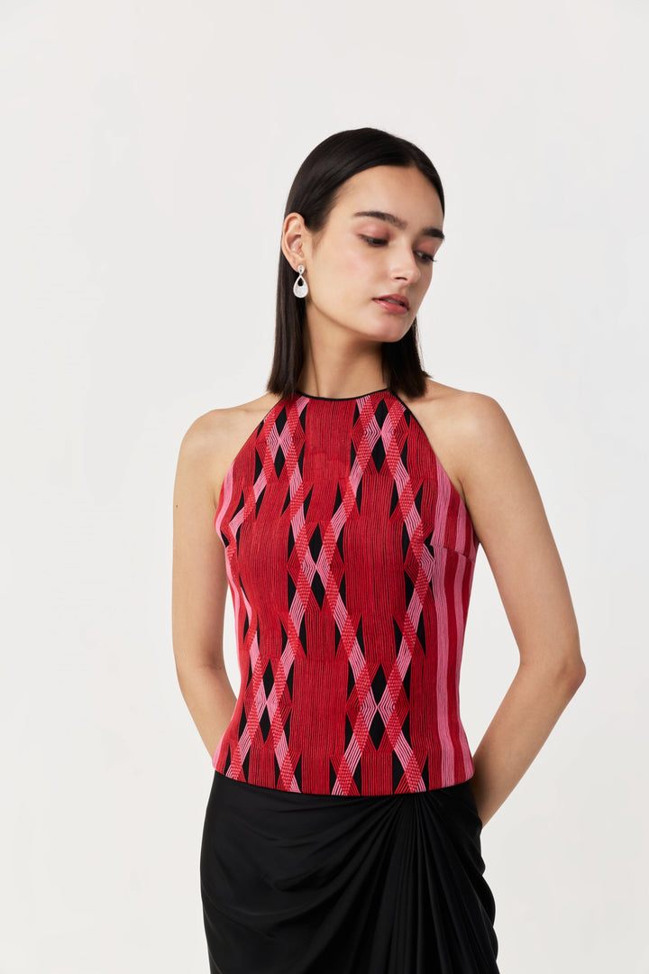 Entwined Corded Halter Top Skirt Set - Black & Red