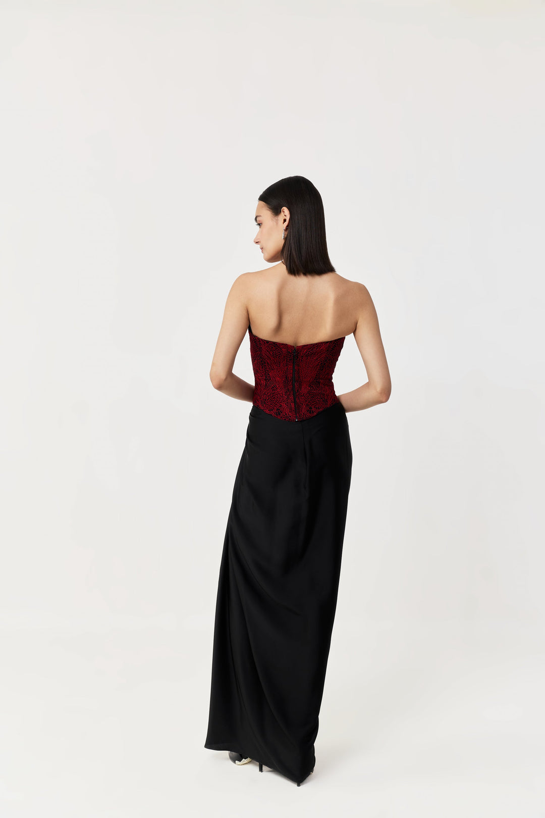 Moss Forest Embroidered Corset - Black & Red