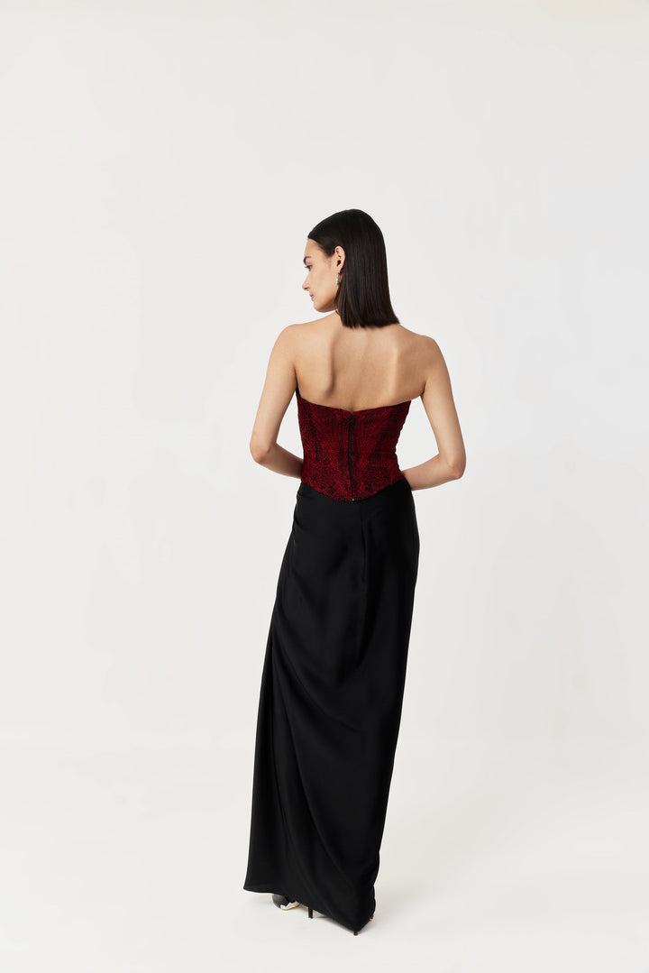 Moss Forest Embroidered Corset - Black & Red