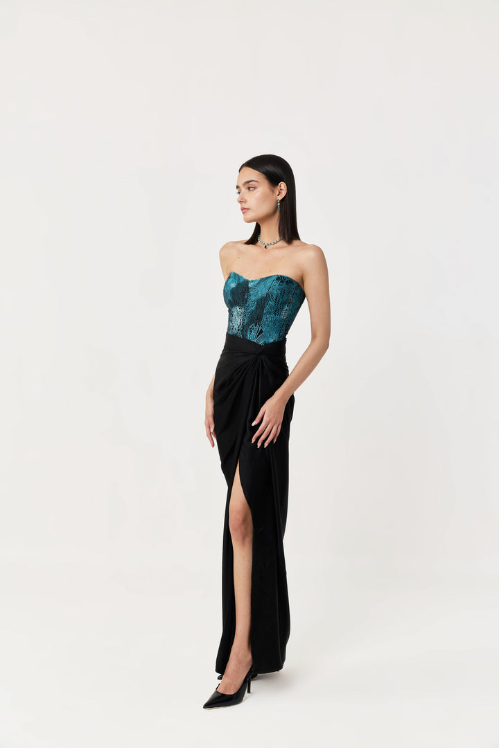 Moss Forest Appliqué Corset Set - Emerald Teal