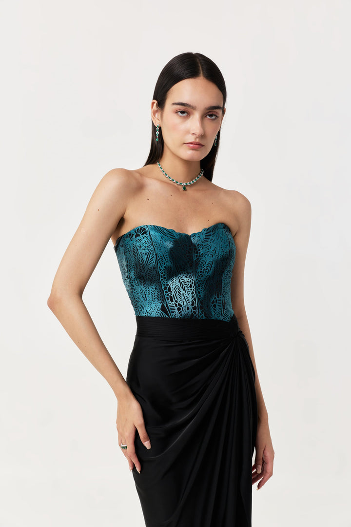 Moss Forest Appliqué Corset - Emerald Teal
