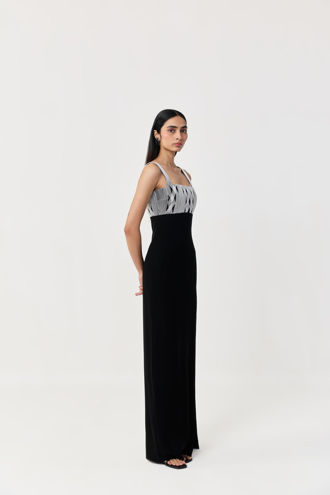 Entwined Corded Yoke Dress - Black & White