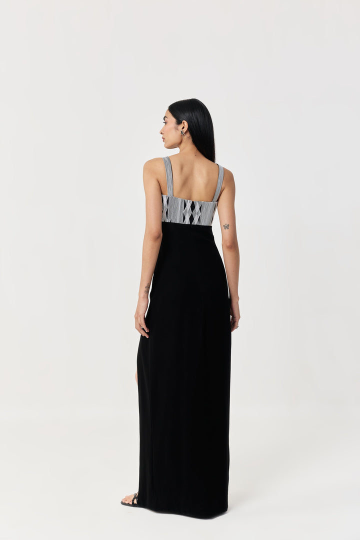Entwined Corded Yoke Dress - Black & White