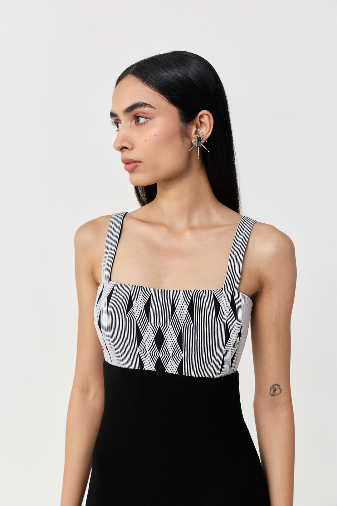 Entwined Corded Yoke Dress - Black & White