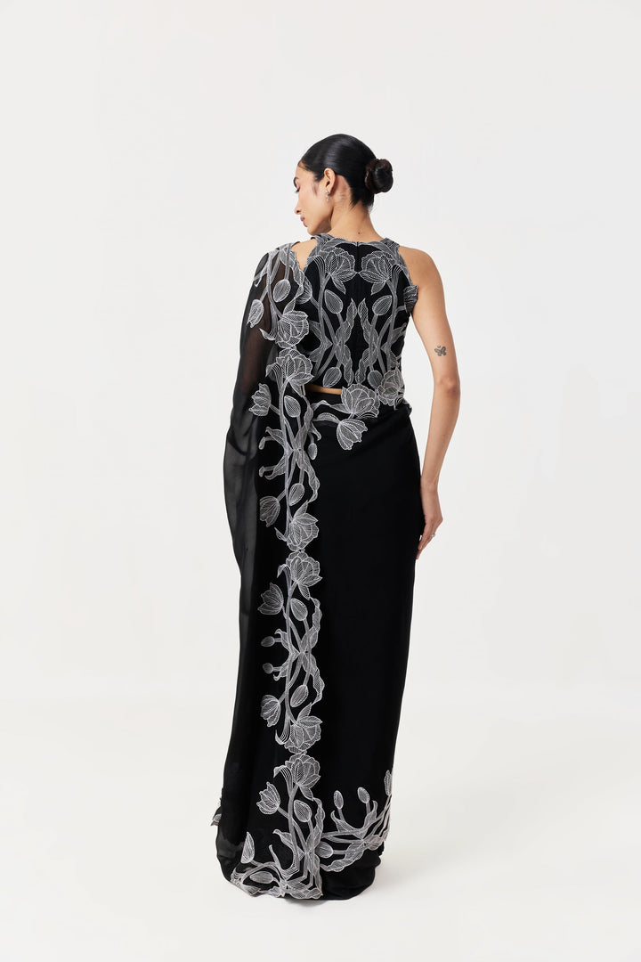 Wild Tulip Pre-Stitched Saree Set - Black & White