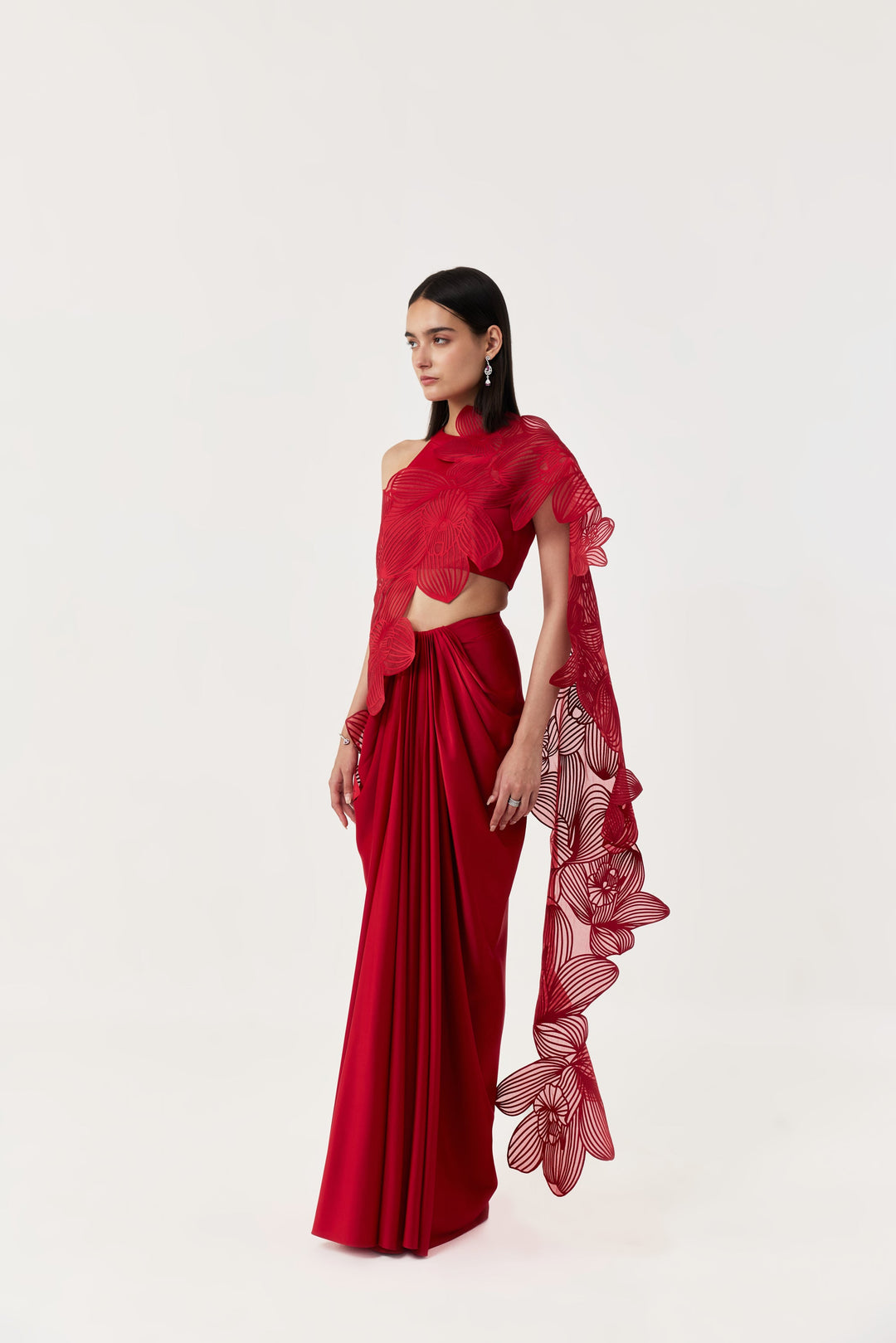 Orchid Gauze Saree Set - Red