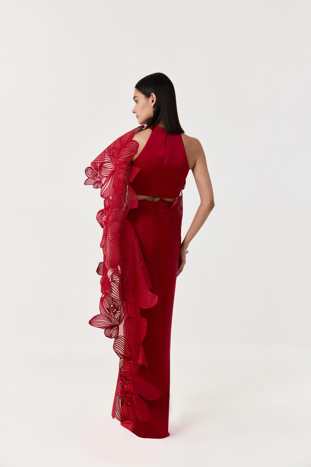 Orchid Gauze Saree Set - Red