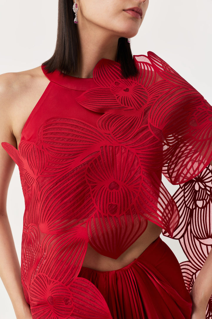 Orchid Gauze Saree Set - Red