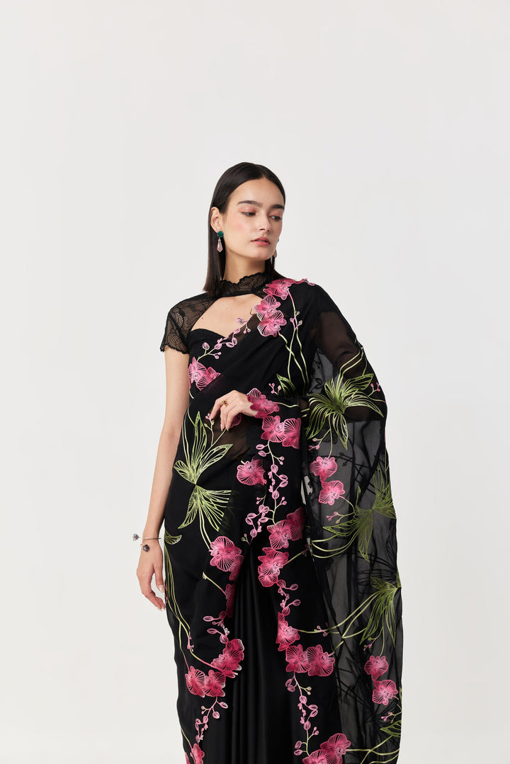 Wild Orchid Pre-Stitched Saree Set