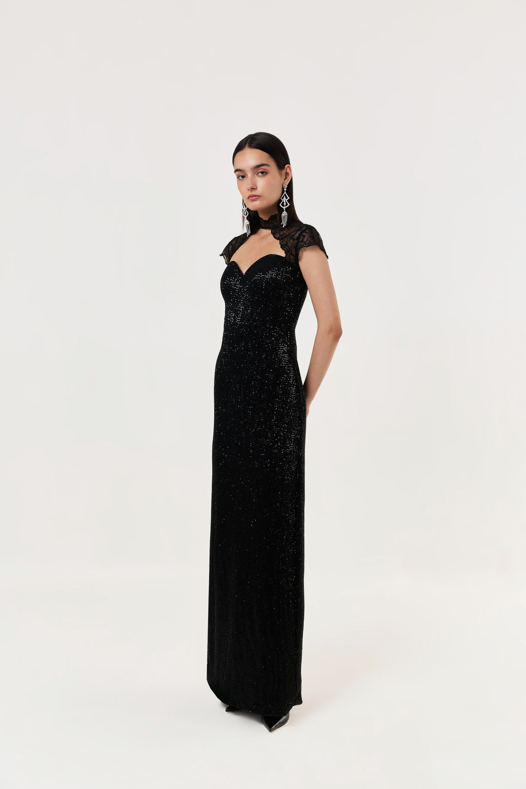Midnight Lace Sequined Gown