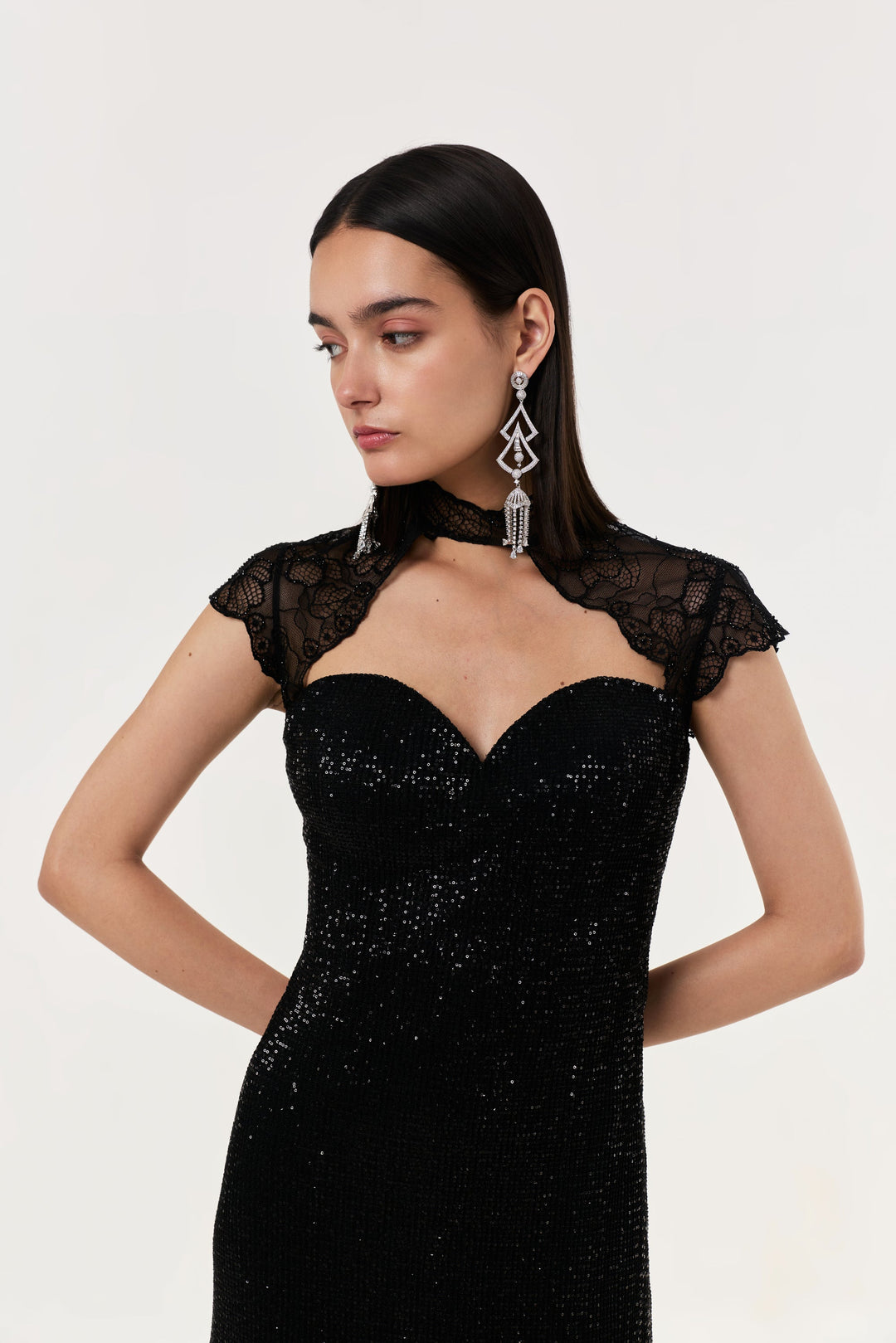 Midnight Lace Sequined Gown
