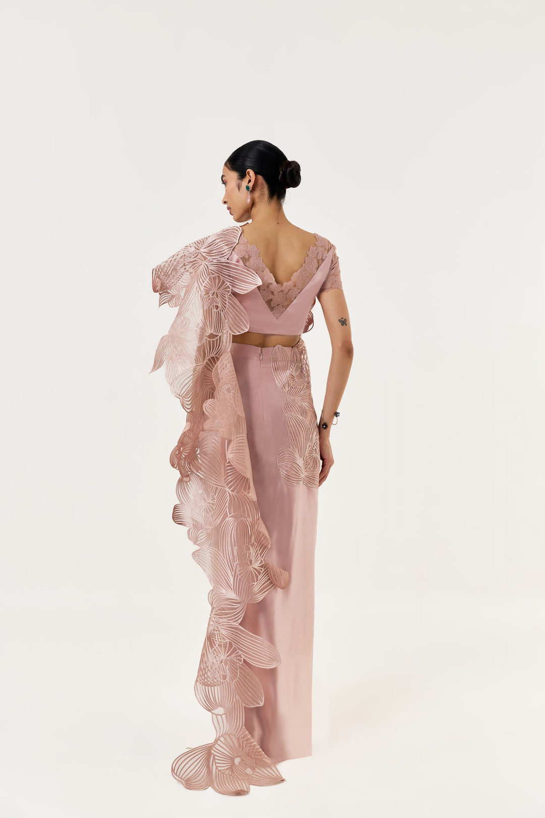 Orchid Gauze Saree Set - Rose Gold