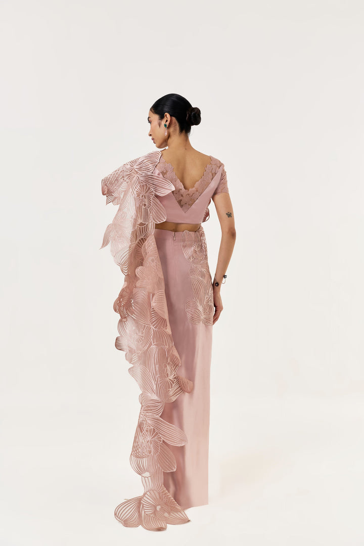 Orchid Gauze Saree Set - Rose Gold