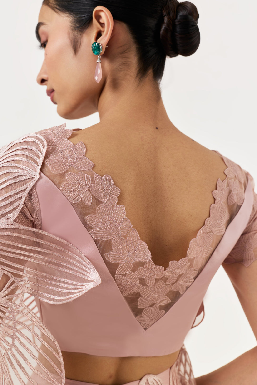 Orchid Gauze Saree Set - Rose Gold