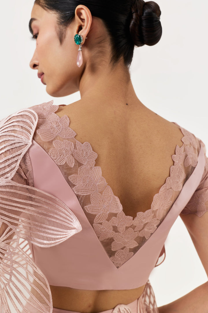 Orchid Gauze Saree Set - Rose Gold