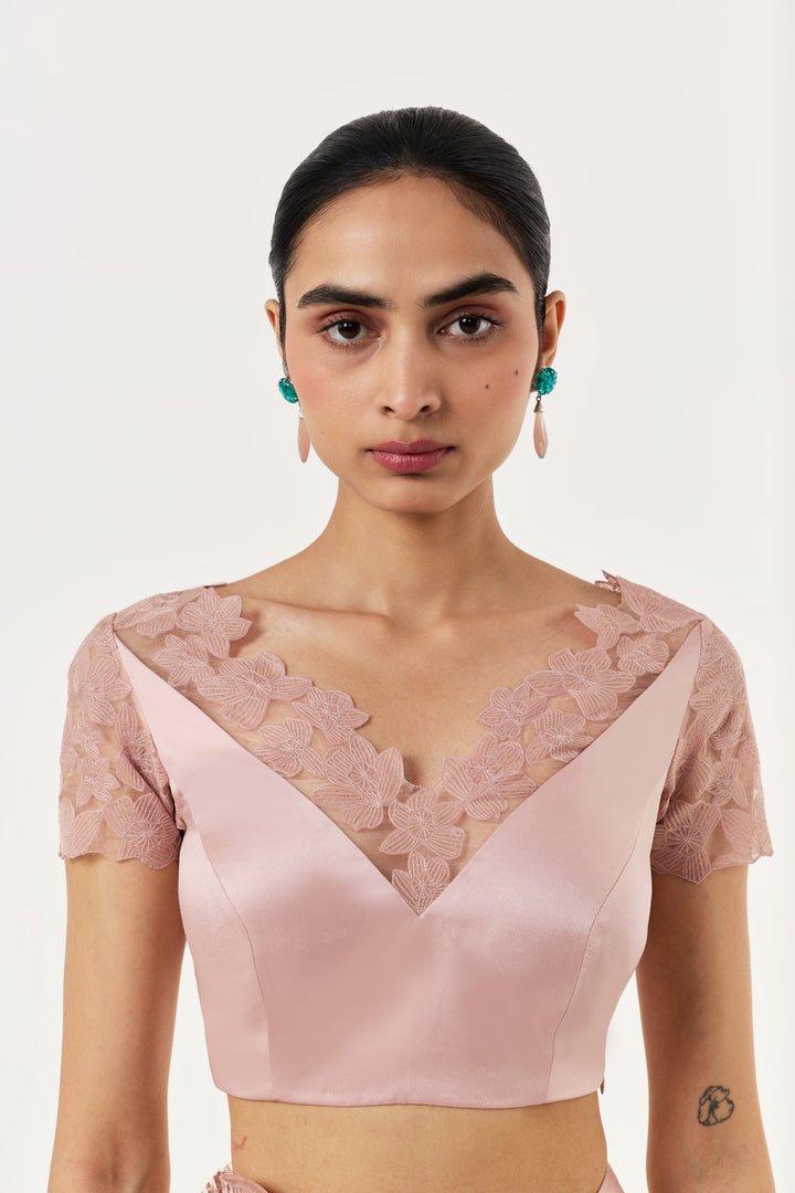 Orchid Gauze Saree Set - Rose Gold