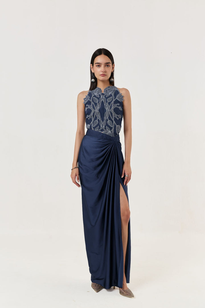 Draped Twist Skirt - Navy