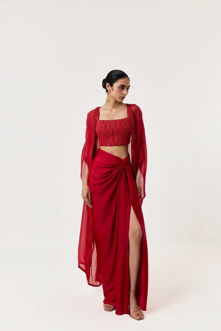 Entwined Corded Bustier Cape Set - Red