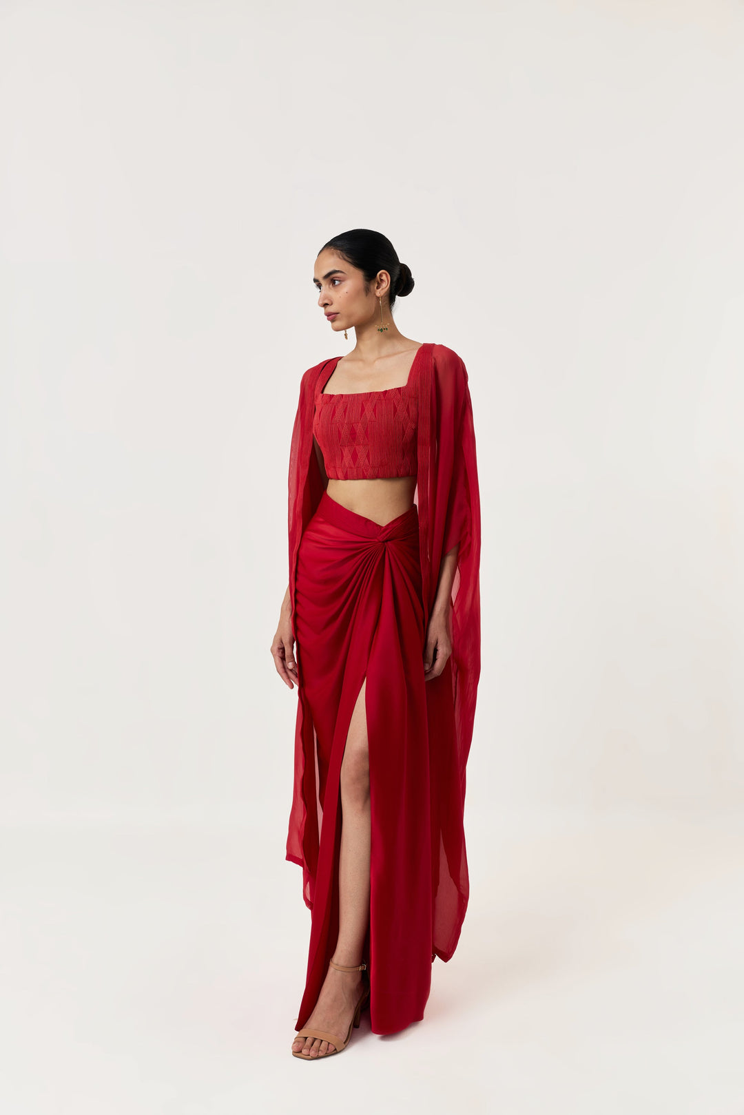 Entwined Corded Bustier Cape Set - Red