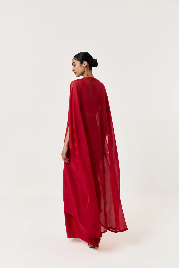 Entwined Corded Bustier Cape Set - Red