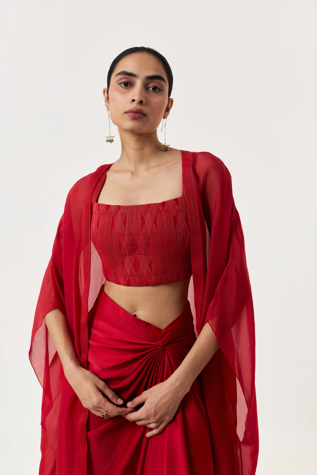 Entwined Corded Bustier Cape Set - Red