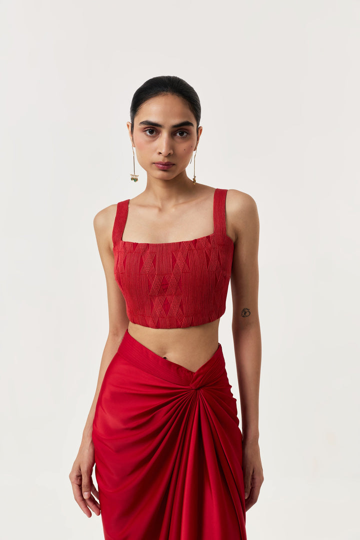 Entwined Corded Bustier Skirt Set - Red