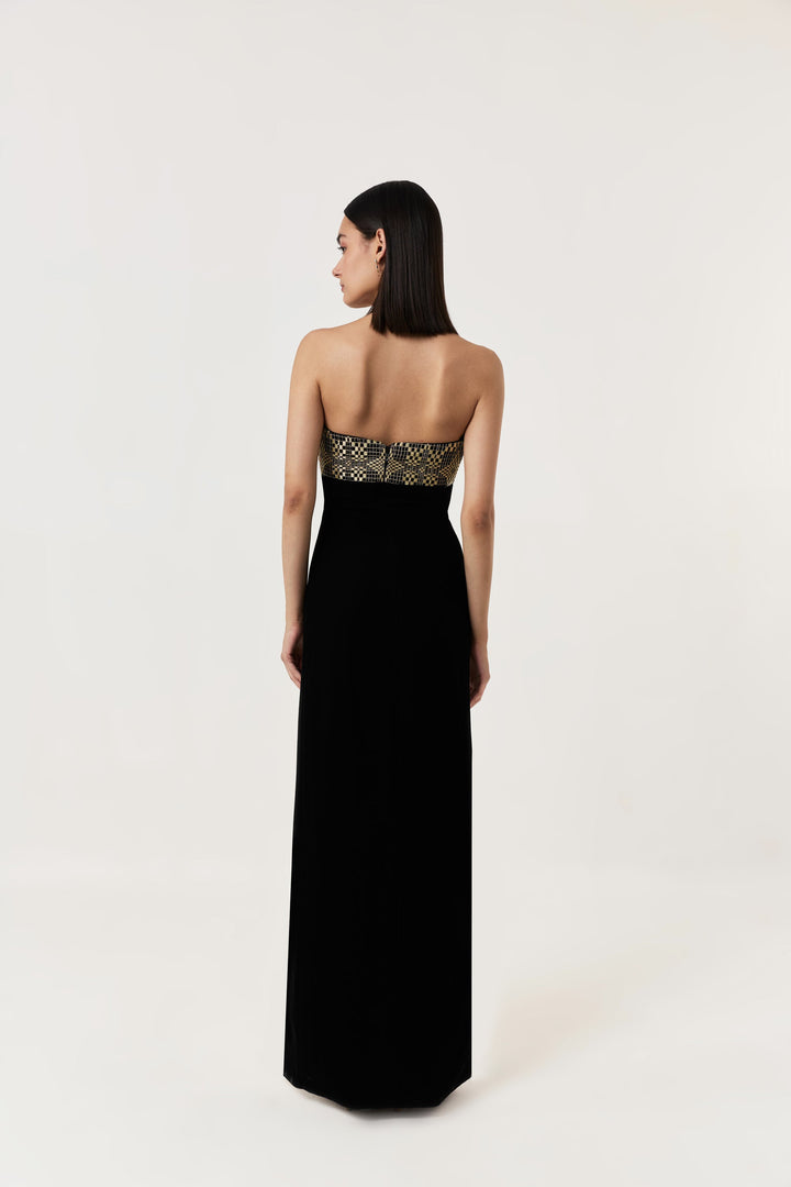 Geometric Dabka Strapless Dress