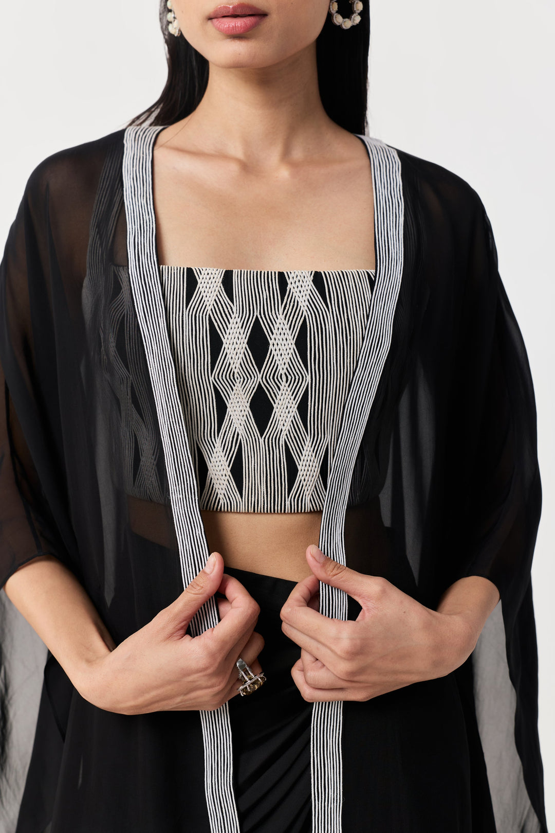 Entwined Corded Bustier Cape Set - Black & White