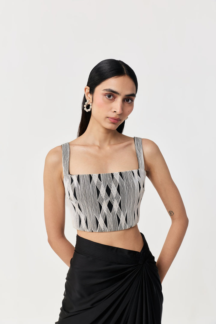 Entwined Corded Bustier Cape Set - Black & White