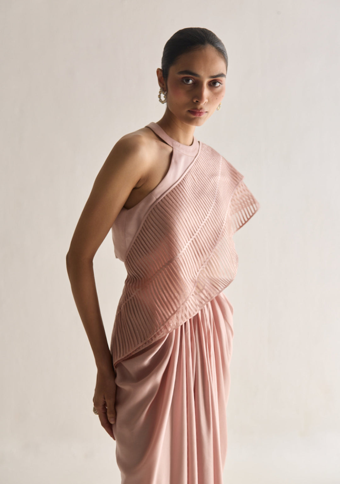 Layered Wave Pre-Stitched Saree - Rose Gold