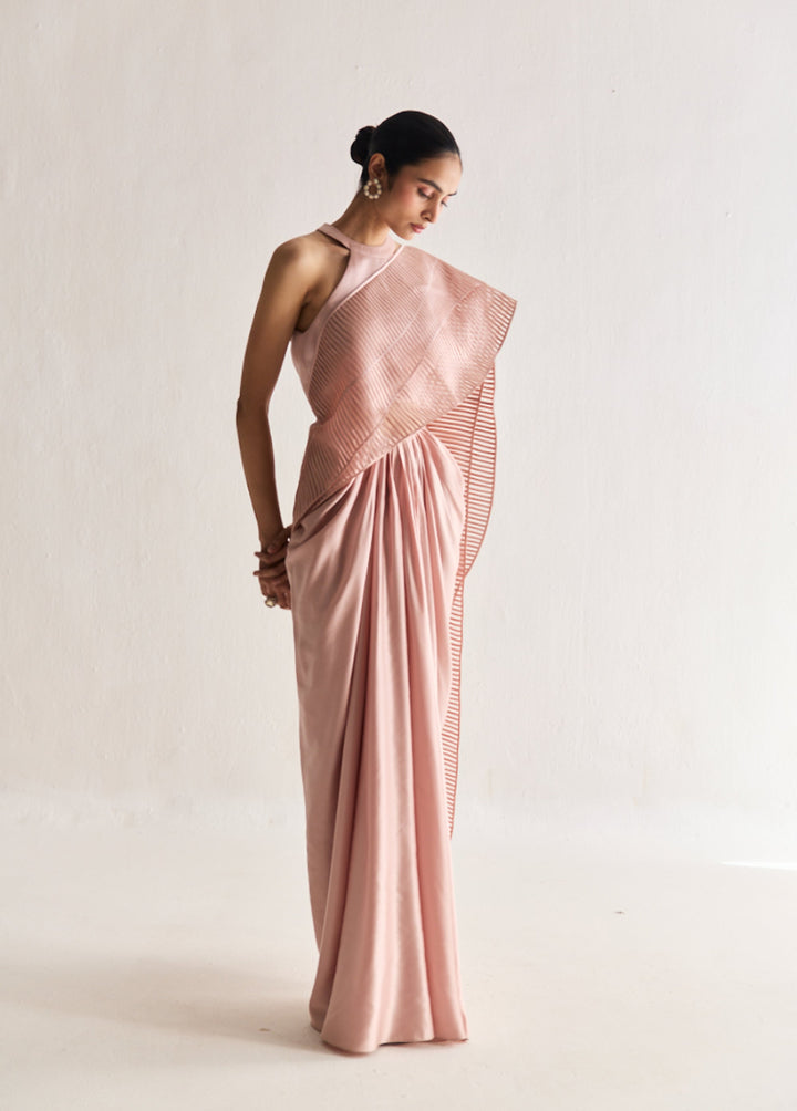 Layered Wave Pre-Stitched Saree - Rose Gold