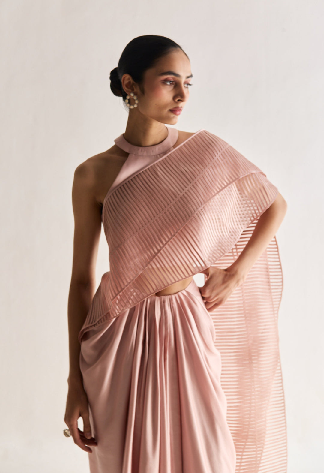 Layered Wave Pre-Stitched Saree - Rose Gold