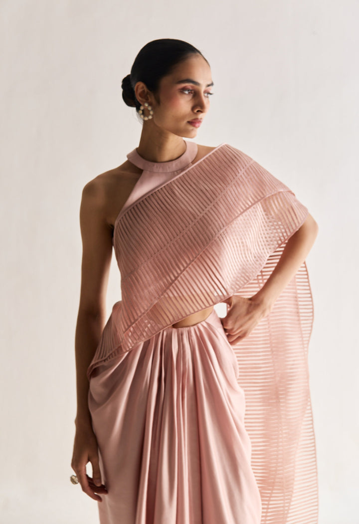 Layered Wave Pre-Stitched Saree - Rose Gold