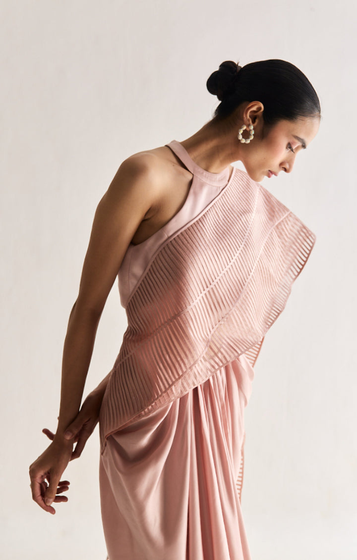 Layered Wave Pre-Stitched Saree - Rose Gold
