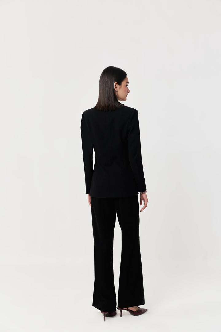 Wild Tulip Collarless Blazer Set - Black & Red
