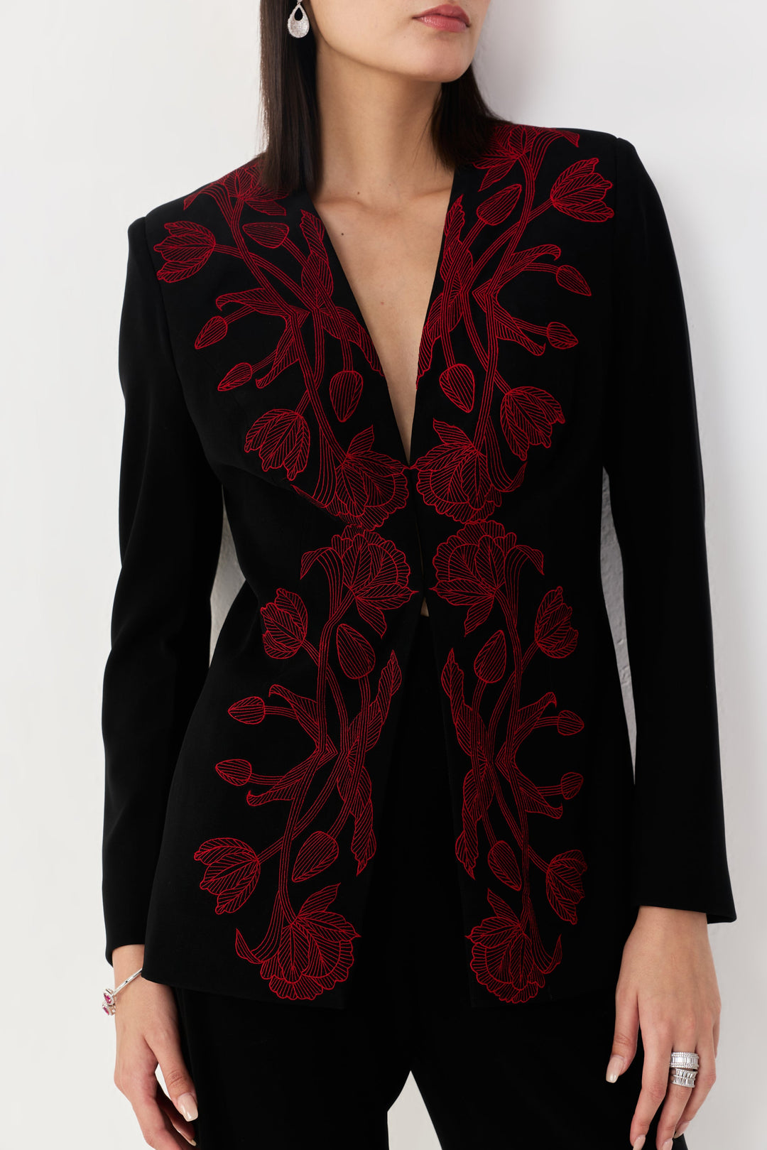 Wild Tulip Collarless Blazer - Black & Red