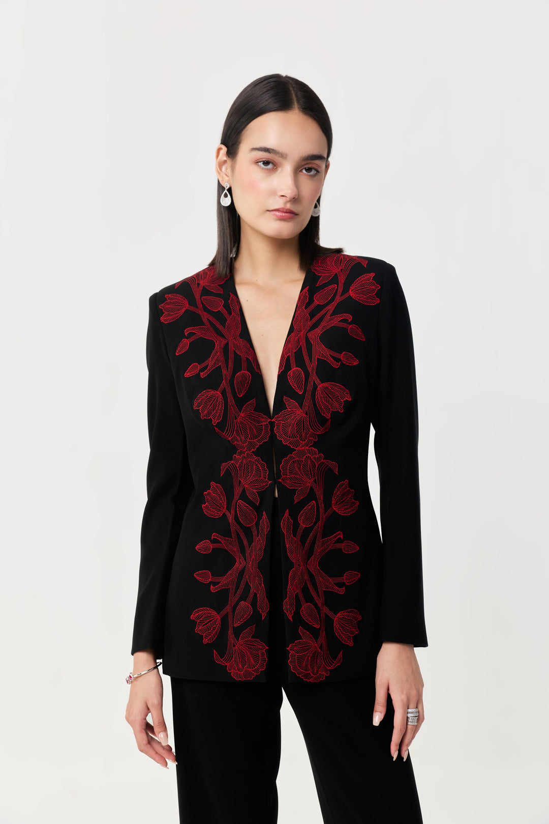 Wild Tulip Collarless Blazer Set - Black & Red